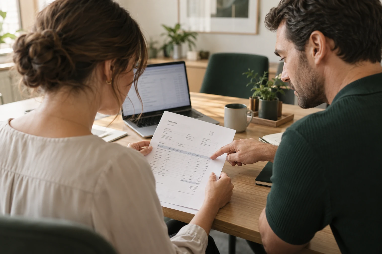 Two finance colleagues comparing a supplier invoice with their accounting records
